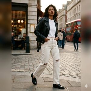 NWT Mango Beige  Relaxed Regular / Mid Waist Denim Jeans